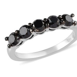 Black Diamond Band Ring in Rhodium & Platinum Over Sterling Silver 1.00 ctw